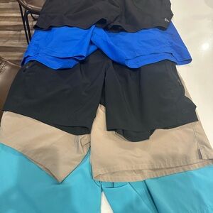 Multiples Men's Athletic Shorts Trio in Black, Blue, Tan